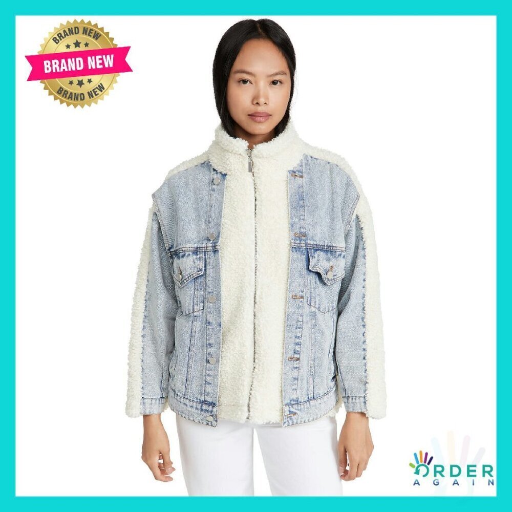 Sherpa Denim Jacket Chic Oversized Y2K Retro Style Button Pockets Cozy